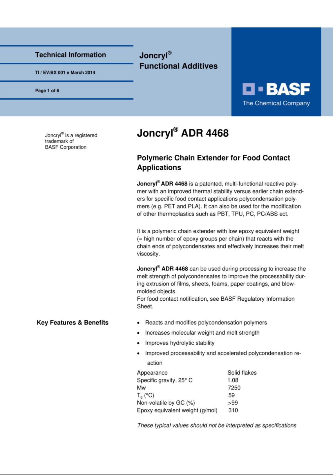 BASF巴斯夫扩链剂 Joncryl® ADR-4468